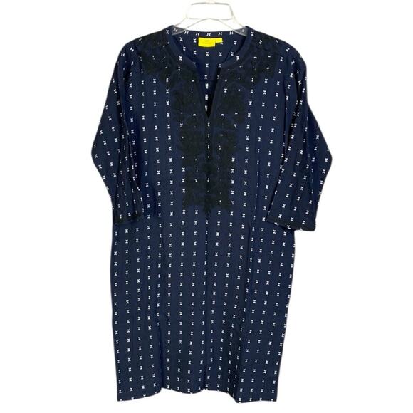 Roller Rabbit Navy Embroidered Cotton Mini Dress Women's Small - Picture 2 of 8